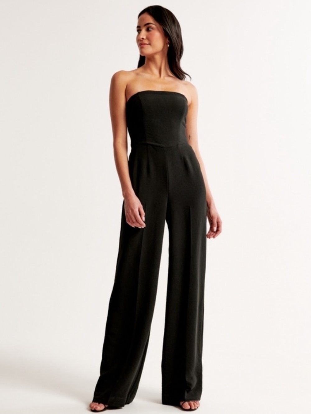 Abercrombie & Fitch Strapless Premium Crepe Jumpsuit Black XS